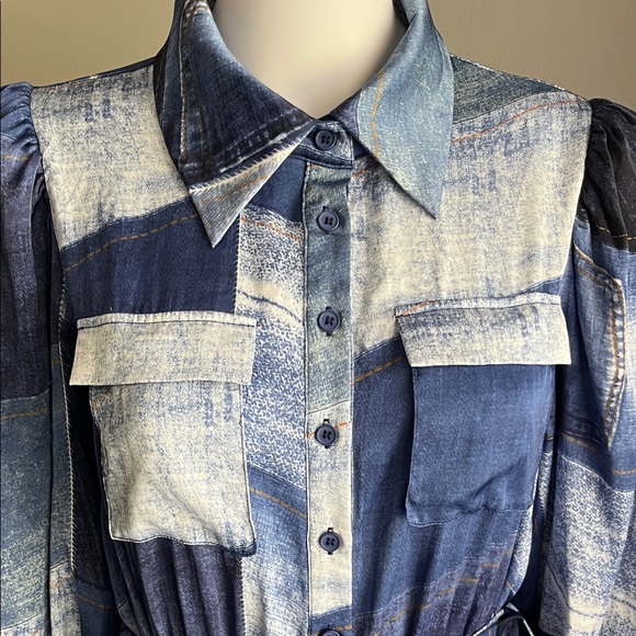 Good Time USA  Blue Plaid Long Sleeve Maxi Dress Size M - Picture 6 of 15